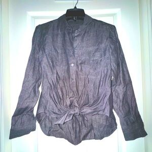 Theory Hekanina Tie Front Drape Hemp Shirt-Pewter Sz S NWT & extra buttons